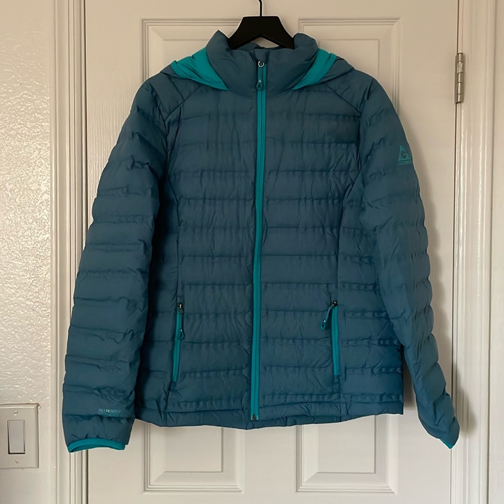 Blue puffer windbreaker jacket